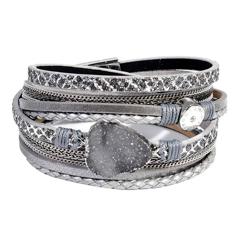 Artilady Leather Wrap Bracelet for Women - Handmade Clasp Bangle Bracelet with Pearl Beads Crystal Wristbands Jewelry Gift for lady, lover and Mother - Image 1