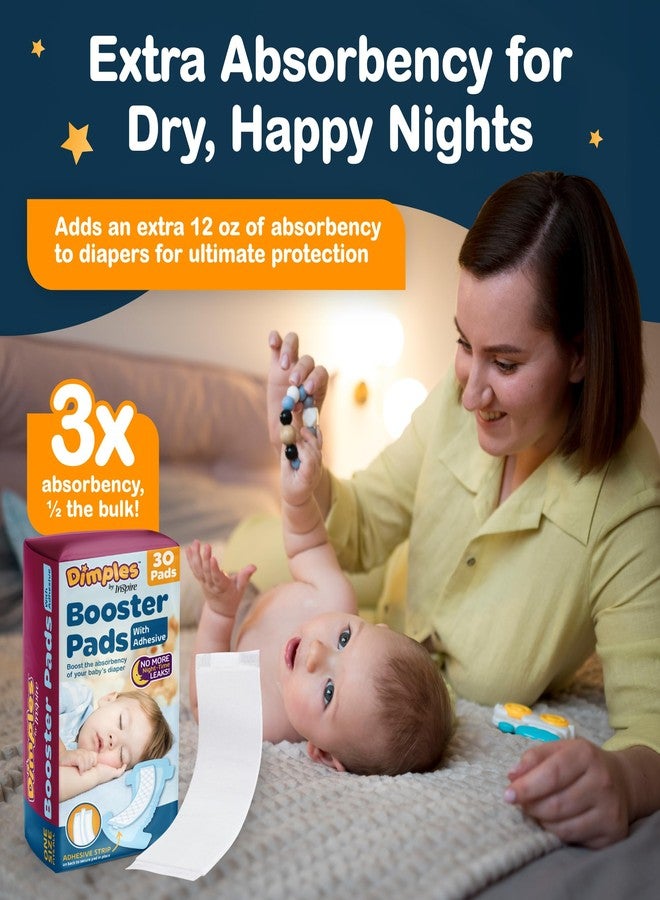 Inspire Dimples Booster Pads, Baby Diaper Doubler with Adhesive - 1 Size Fits All Diapers - Boosts Diaper Absorbency - No More leaks 90 Count (with Adhesive for Secure Fit) - Image 2