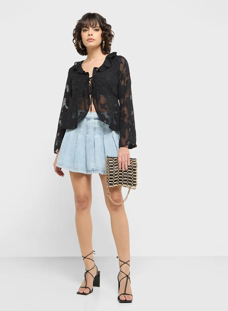 ONLY Mesh Detail V-Neck Top