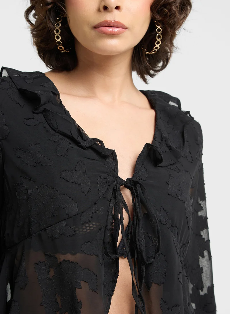 ONLY Mesh Detail V-Neck Top