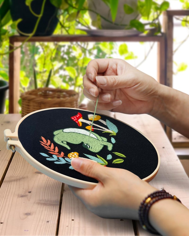 TINDTOP 3 Sets Embroidery Kit for Adults, Frog Embroidery Practice Kit for Beginners Include Embroidery Cloth Hoops Threads for Craft Lover Hand Stitch with Embroidery Skill Techniques - Image 4