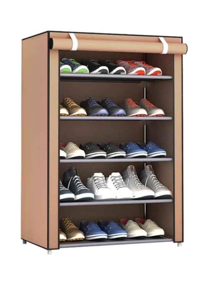 بلومنغ تايم 5 طبقة غير المنسوجة رف الأحذية بسيطة مع الغبار واقية من القماش ، بسيطة التركيب ، ماء ، البني - Image 1