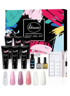 l&wen 14Pcs Nail Extension Gel Kit Natural Easy to Use Rapid Extension Convenient Long Lasting Nail Art Manicure Set for Home DIY Nail Salon for Beginners and Pros 6 Colors  - Image 1