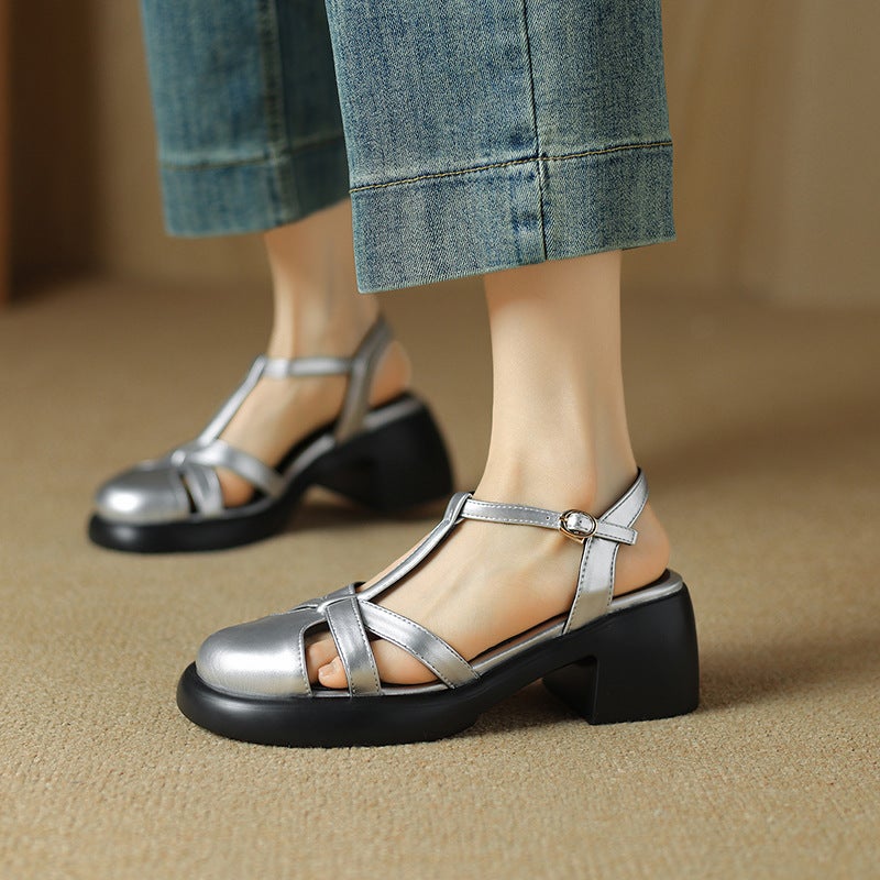 2024 Summer Fashion High Heel Round Head 33-43 Size Open Toe T-Buckle Women'S Sandals - Image 2