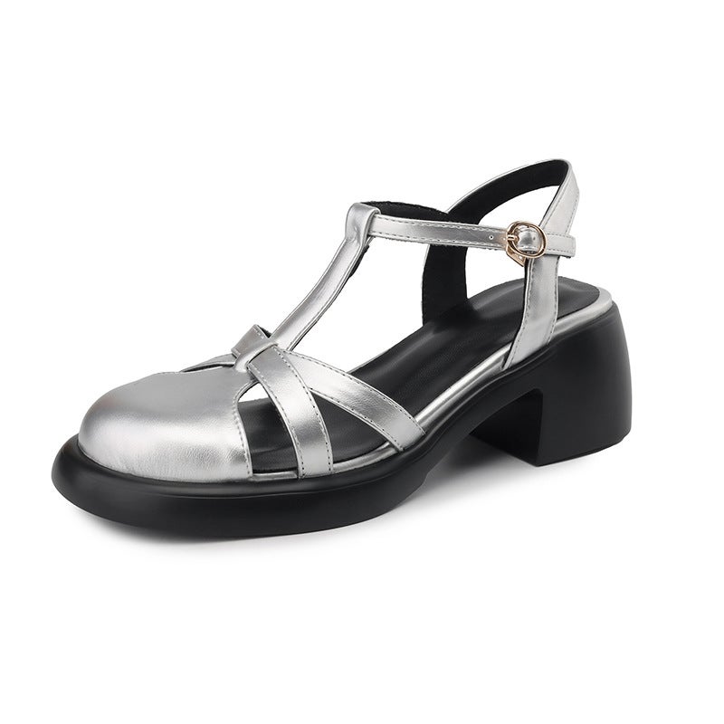 2024 Summer Fashion High Heel Round Head 33-43 Size Open Toe T-Buckle Women'S Sandals - Image 1