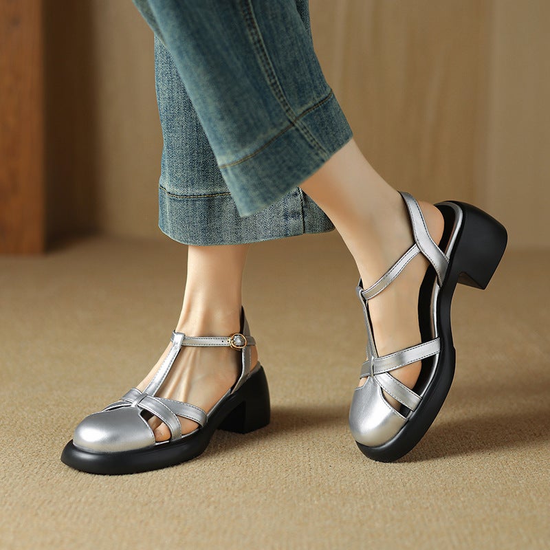 2024 Summer Fashion High Heel Round Head 33-43 Size Open Toe T-Buckle Women'S Sandals - Image 3