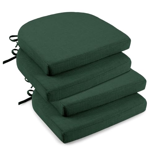downluxe Indoor Chair Cushions for Dining Chairs Soft and Comfortable Textured Memory Foam Kitchen Chair Pads with Ties and NonSlip Backing 16 x 16 x 2 Dark Green 4 Pack - Image 1
