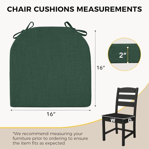 downluxe Indoor Chair Cushions for Dining Chairs Soft and Comfortable Textured Memory Foam Kitchen Chair Pads with Ties and NonSlip Backing 16 x 16 x 2 Dark Green 4 Pack - Image 3