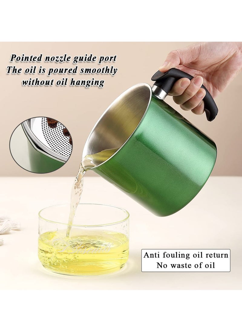 SYOSI - Grease Container with Strainer, 1.4L Stainless Steel Oil Container for Storing Used Cooking Oil with Lid & Handle Suitable for Home Use (Green) - Image 1