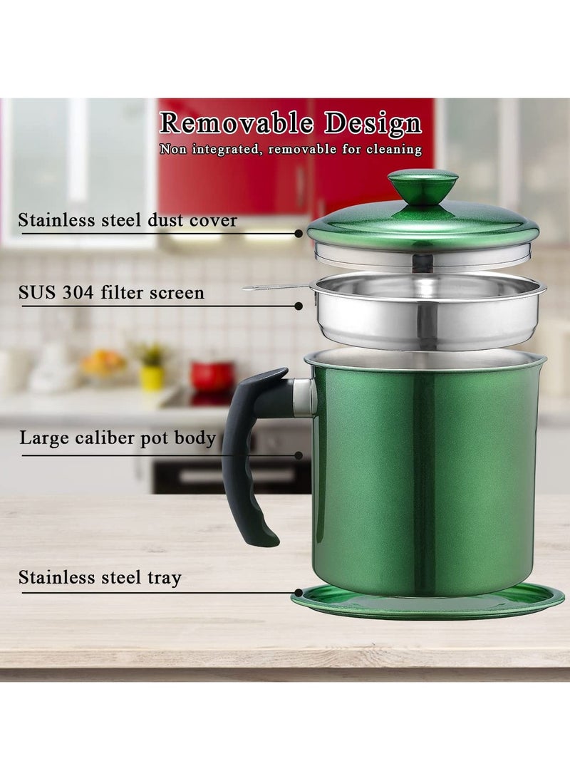 SYOSI - Grease Container with Strainer, 1.4L Stainless Steel Oil Container for Storing Used Cooking Oil with Lid & Handle Suitable for Home Use (Green) - Image 1
