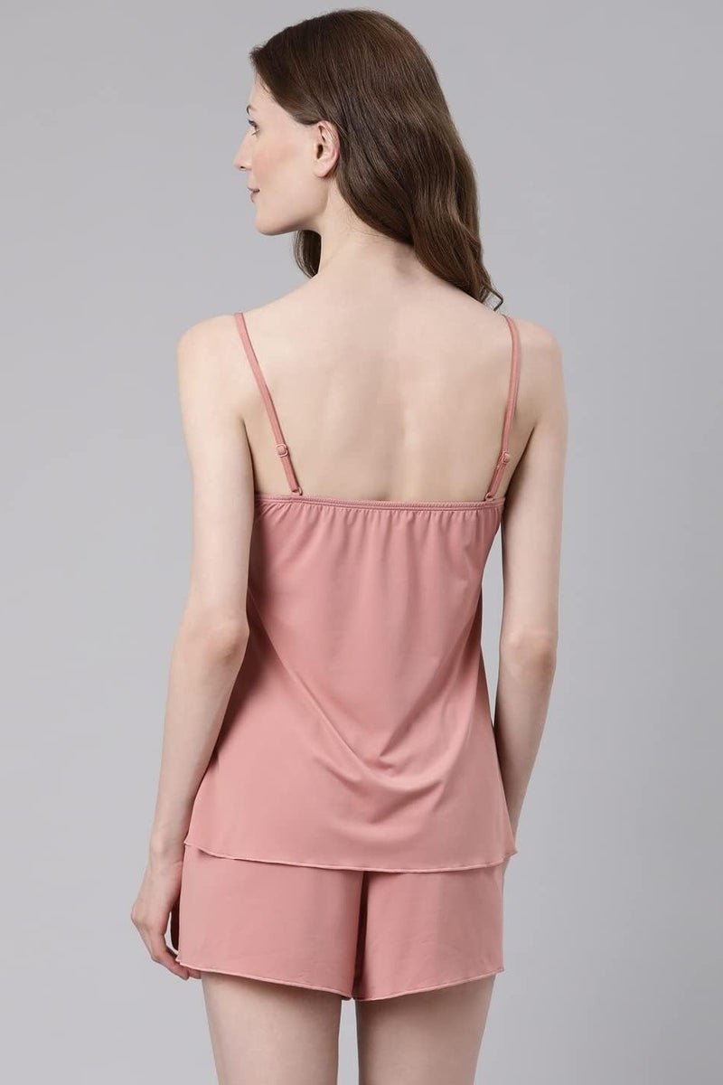 enamor Floral Lace V Neckline Adjustable Spaghetti Strap Women Pajama Set Dusty Rose - Image 3