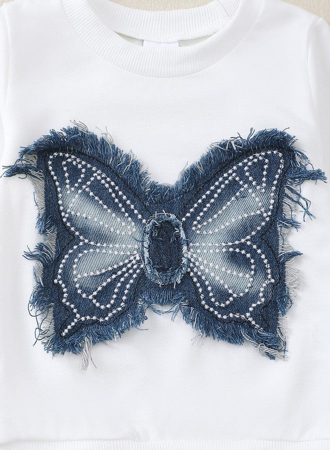 Renotemy Toddler Baby Girl Clothes Fall Winter Outfits Gifts Sweatshirt Bell Bottom Jeans Pants for 12Months-5 Year Girls, White Butterfly, 3-4 Years - Image 5