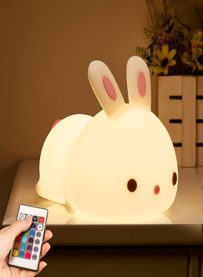 Zilloquil Bedside Companion Baby Room Decor, Rabbit Bedroom Decorative Nursery Lamp, Induction Portable Soft Silicone Cute,Style Lamp Rechargeable with Remote and Tap Control (Lovely Bunny) - Image 1