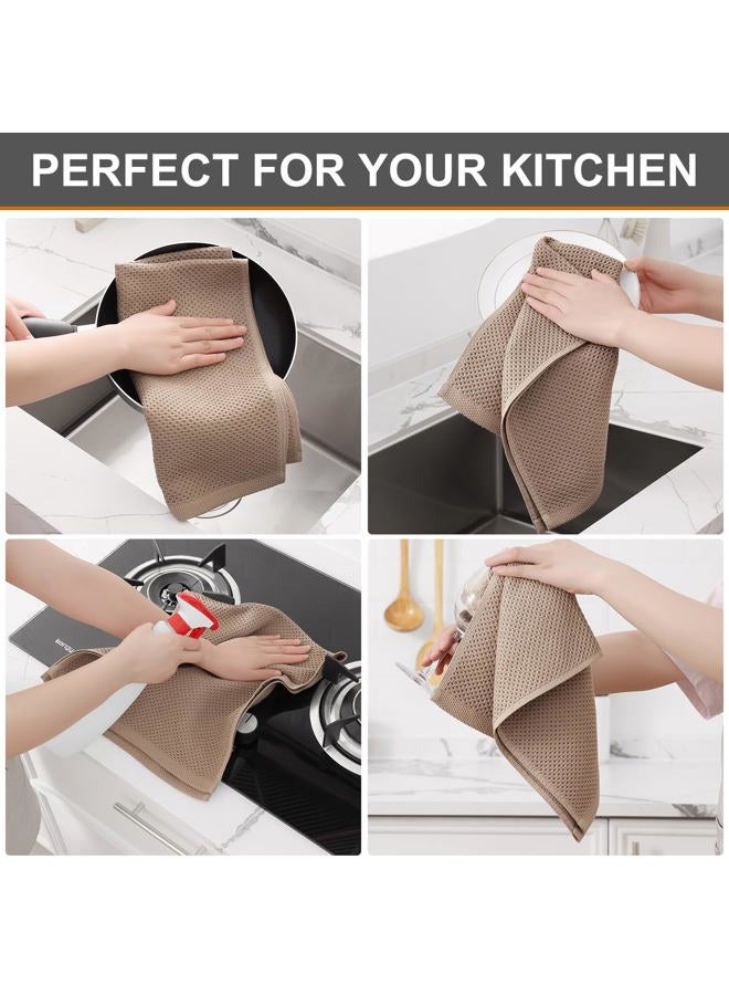 Kitinjoy 100% Cotton Waffle Weave Kitchen Towels, 4-Pack Super Soft and Absorbent Kitchen Dish Towels for Drying Dishes, Kitchen Hand Towels, 13 in x 28 in, Tan - Image 4