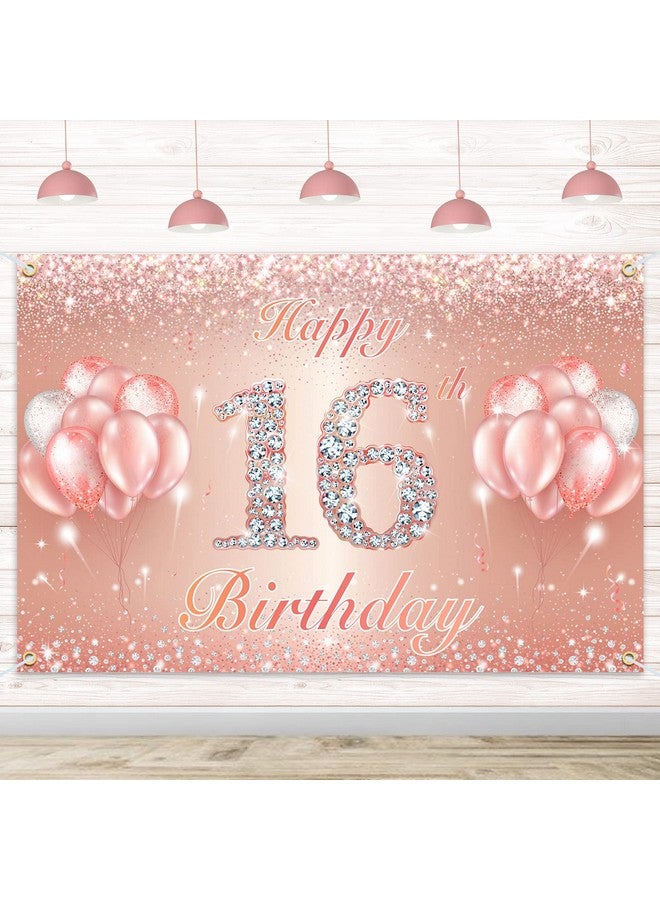 PAKBOOM Happy 16th Birthday Banner Backdrop - 16 Birthday Party Decorations Supplies for Girls or Boys - Rose Gold 4 x 6ft - Image 1