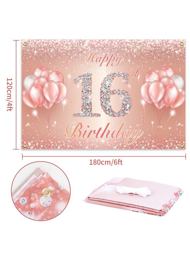 PAKBOOM Happy 16th Birthday Banner Backdrop - 16 Birthday Party Decorations Supplies for Girls or Boys - Rose Gold 4 x 6ft - Image 2