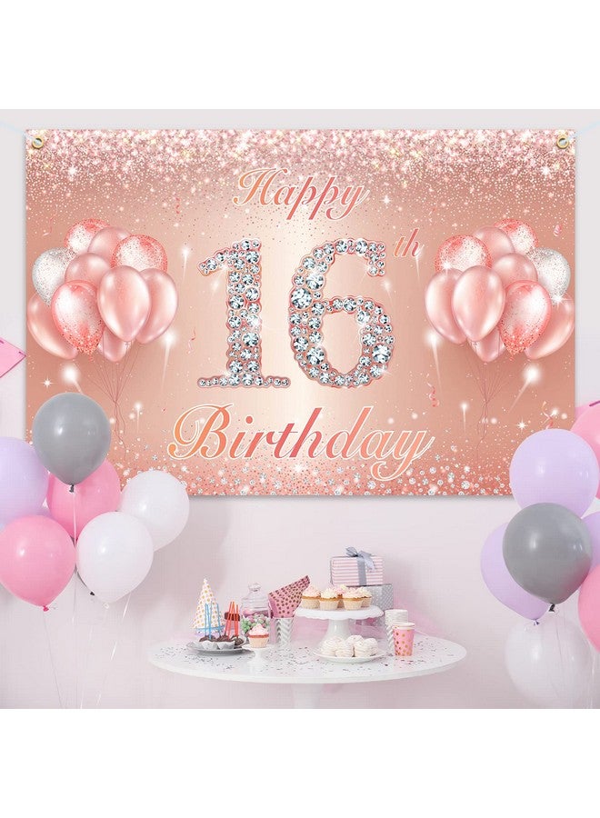 PAKBOOM Happy 16th Birthday Banner Backdrop - 16 Birthday Party Decorations Supplies for Girls or Boys - Rose Gold 4 x 6ft - Image 4