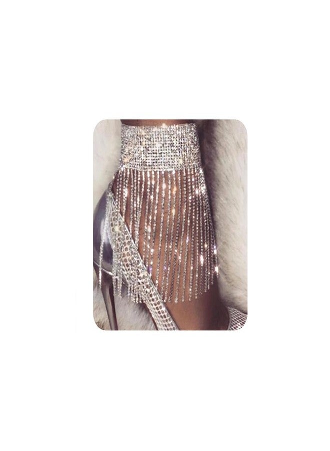 YERTTER 1pcs Wedding Silver Full Rhinestone Anklet Tassel Dangle Bangle Anklet Sparkly Adjustable High Heel Anklet Crystal Anklet Chain Accessories for Women (Silver 5) - Image 1