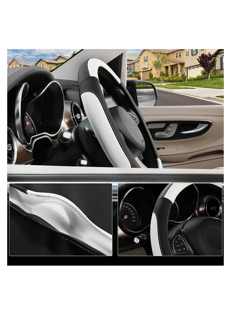 SYOSI Car Steering Wheel Cover, Leather Non-Slip Car Wheel Cover Protector Breathable Microfiber Leather Universal Fit for Most Cars, for All Season, 15" Ergonomic Comfort Grip Cover - Image 3