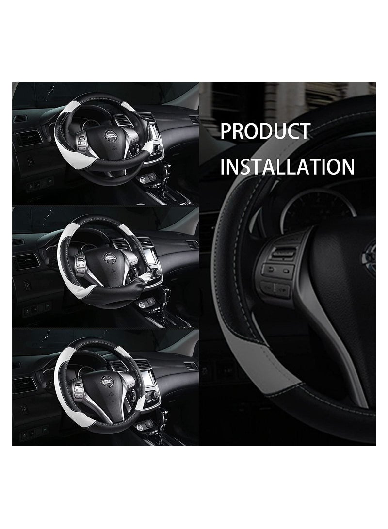 SYOSI Car Steering Wheel Cover, Leather Non-Slip Car Wheel Cover Protector Breathable Microfiber Leather Universal Fit for Most Cars, for All Season, 15" Ergonomic Comfort Grip Cover - Image 2