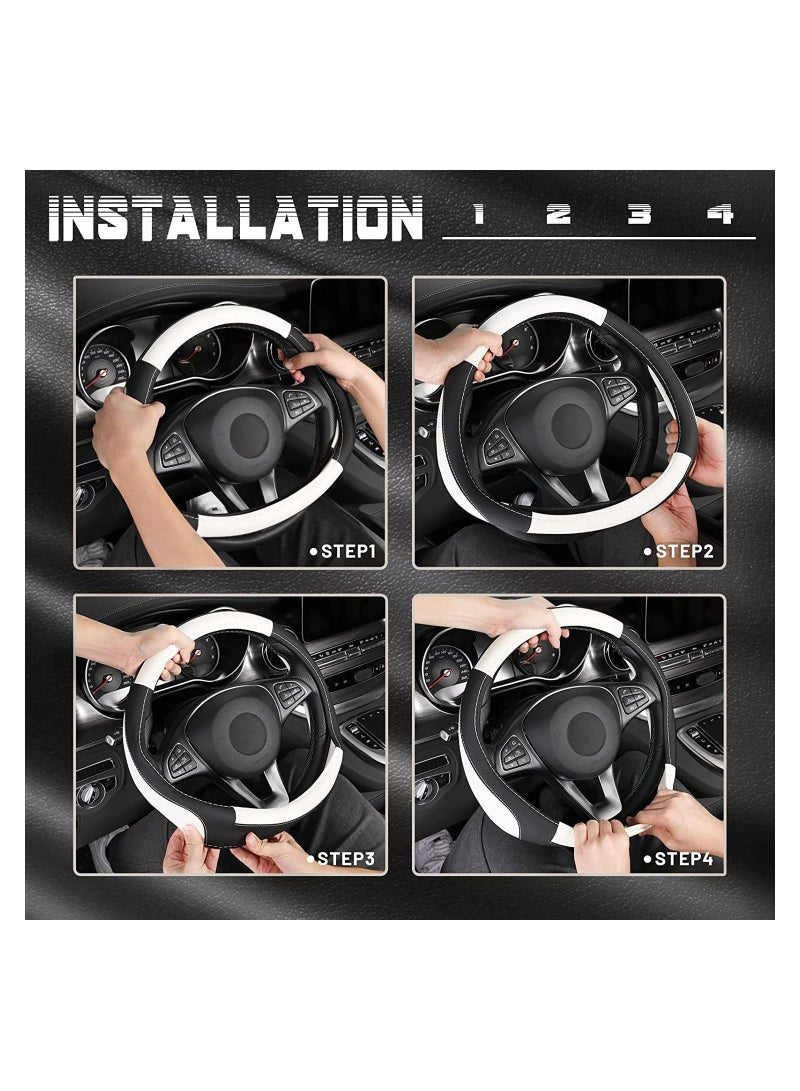 SYOSI Car Steering Wheel Cover, Leather Non-Slip Car Wheel Cover Protector Breathable Microfiber Leather Universal Fit for Most Cars, for All Season, 15" Ergonomic Comfort Grip Cover - Image 4