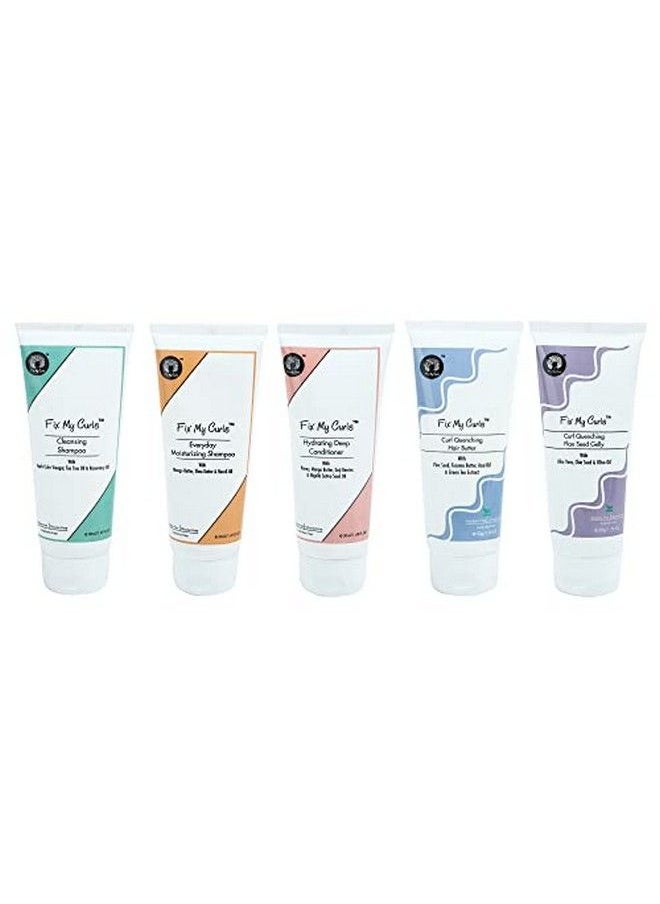 Fix My Curls - 5 Steps Moisture Bundle With Cleansing Shampoo Everyday Moisturizing Shampoo Hydrating Deep Conditioner Flax Seed Gelly And Hair Butter For Curly (50Gm Each) - Image 1