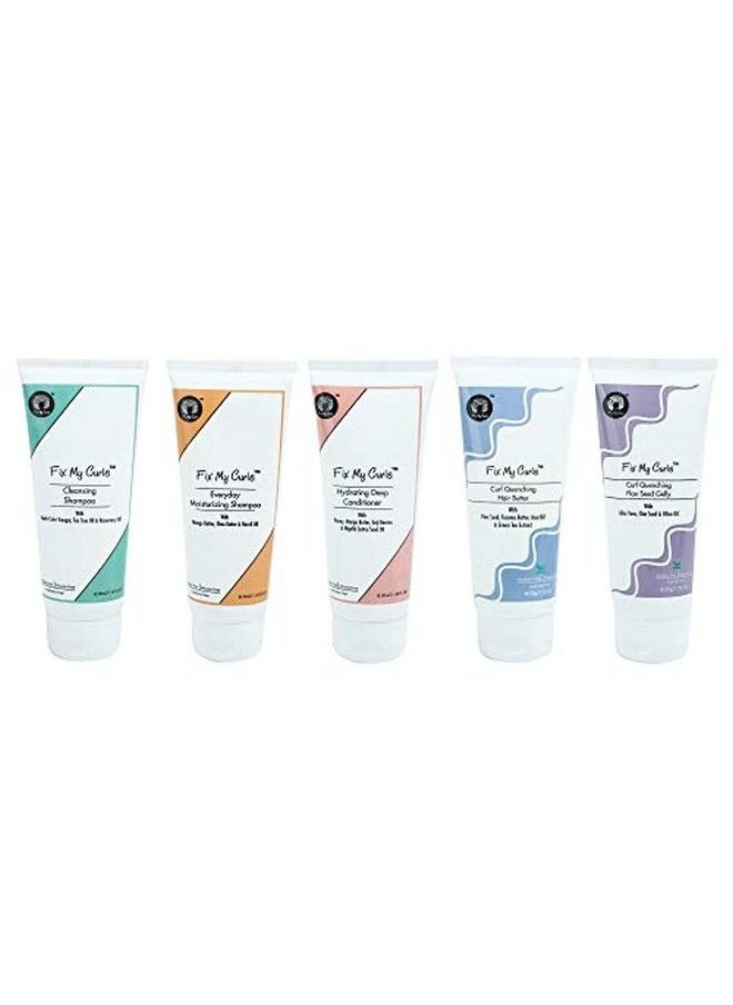 Fix My Curls - 5 Steps Moisture Bundle With Cleansing Shampoo Everyday Moisturizing Shampoo Hydrating Deep Conditioner Flax Seed Gelly And Hair Butter For Curly (50Gm Each) - Image 1