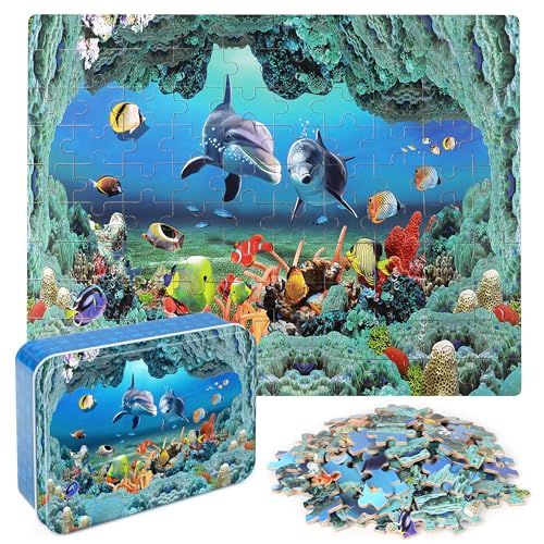 LELEMON Underwater World Puzzles for Kids Ages 48100 Piece Ocean Dolphins Fishes Jigsaw Puzzle for ChildrenLearning Educational Toys for Boys and Girls - Image 1