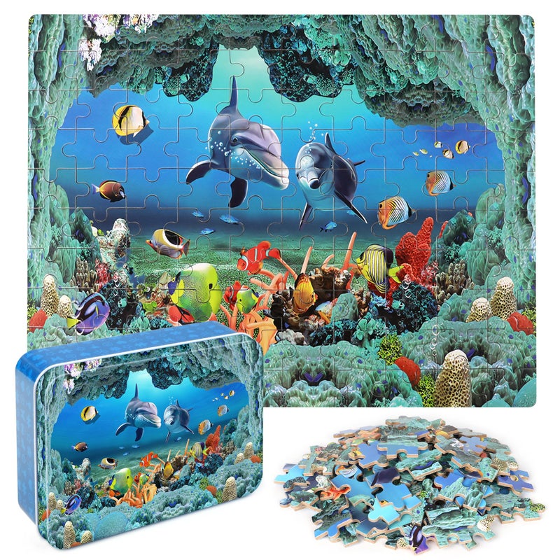 LELEMON Underwater World Puzzles for Kids Ages 48100 Piece Ocean Dolphins Fishes Jigsaw Puzzle for ChildrenLearning Educational Toys for Boys and Girls - Image 3