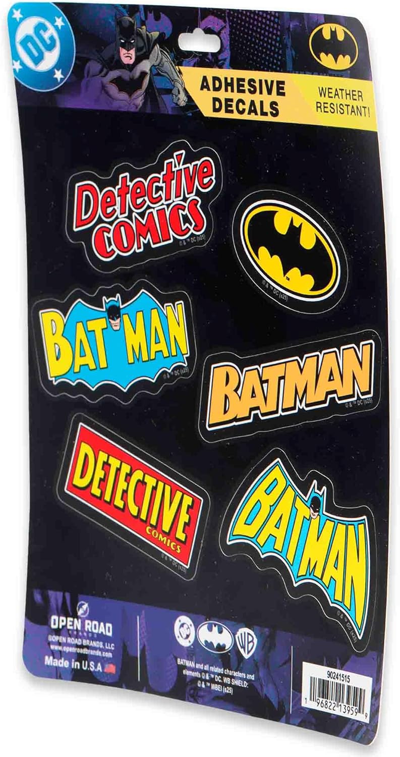 Open Road Brands DC Comics Batman Logos Adhesive Vinyl Decals - Nostalgic Set of 6 Batman Stickers for Car, Water Bottle or Laptop - Image 2