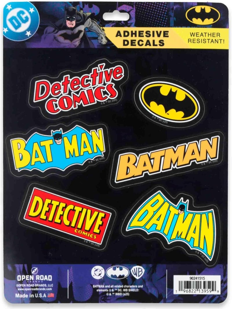 Open Road Brands DC Comics Batman Logos Adhesive Vinyl Decals - Nostalgic Set of 6 Batman Stickers for Car, Water Bottle or Laptop - Image 1
