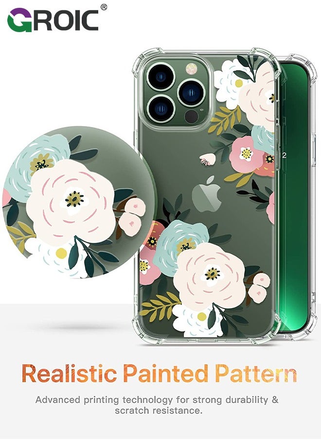 GROIC - Designed for iPhone 15 Pro Max Case, Clear with Floral Pattern Design, Shockproof Protective Cover with Screen Protector + Camera Lens Protector,Phone Shell for iPhone 15 Pro Max 6.7 Inch - Image 1