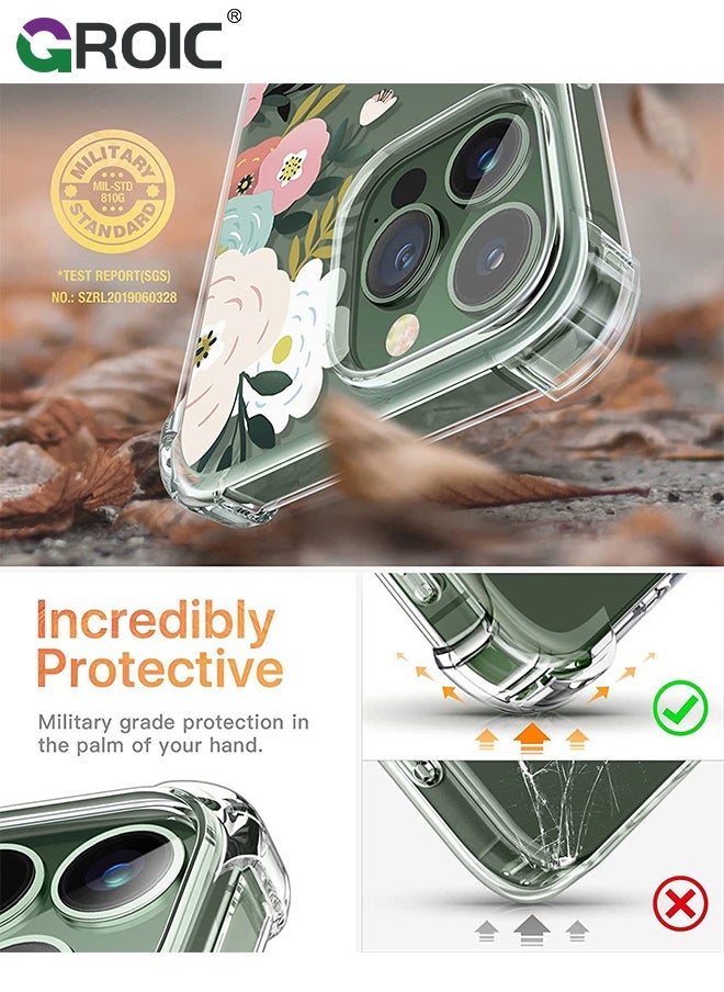 GROIC - Designed for iPhone 15 Pro Max Case, Clear with Floral Pattern Design, Shockproof Protective Cover with Screen Protector + Camera Lens Protector,Phone Shell for iPhone 15 Pro Max 6.7 Inch - Image 1