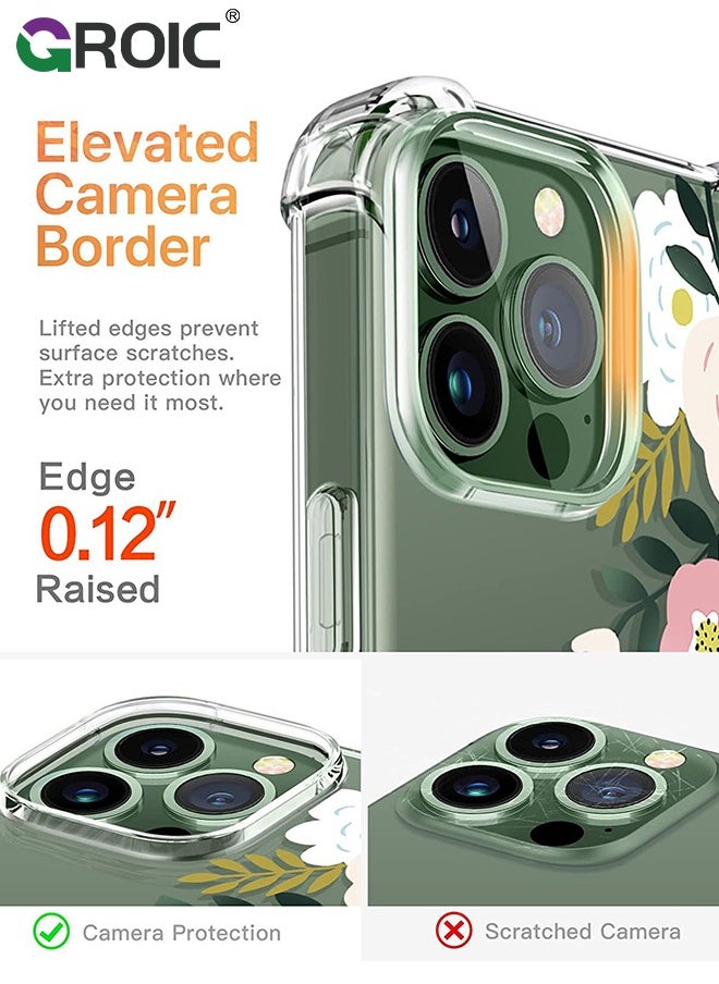 GROIC - Designed for iPhone 15 Pro Max Case, Clear with Floral Pattern Design, Shockproof Protective Cover with Screen Protector + Camera Lens Protector,Phone Shell for iPhone 15 Pro Max 6.7 Inch - Image 1