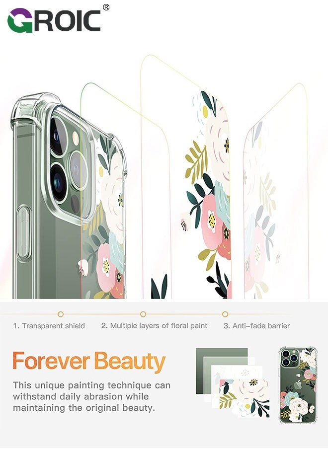 GROIC - Designed for iPhone 15 Pro Max Case, Clear with Floral Pattern Design, Shockproof Protective Cover with Screen Protector + Camera Lens Protector,Phone Shell for iPhone 15 Pro Max 6.7 Inch - Image 1