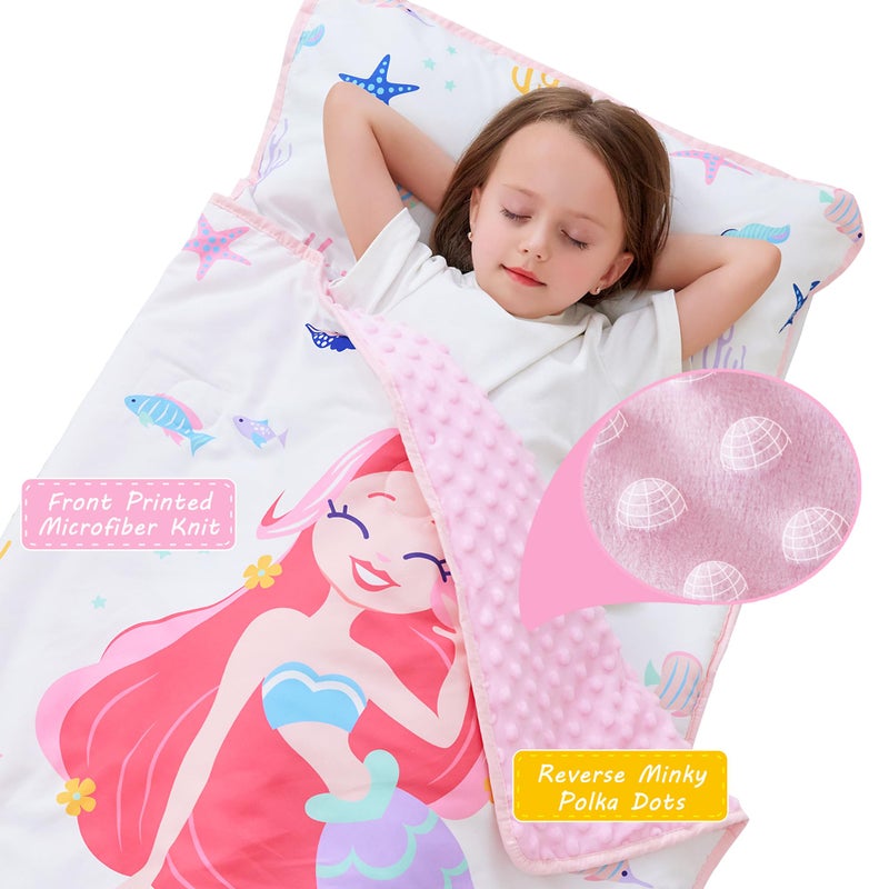 lasoftan Toddler Nap Mat with Pillow and Blanket, Extra Large Rolled Napping Mats,Slumber Bags for Boys Girls,Kids Sleeping Bag for Daycare, 21" x 50" Preschool Travel Camping - Mermaid - Image 2