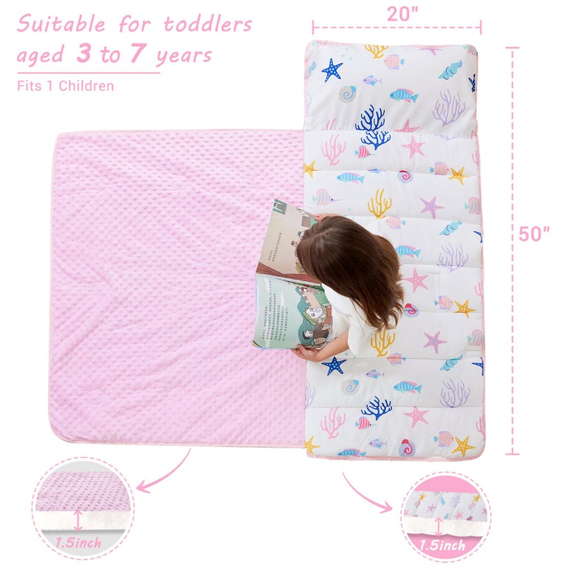 lasoftan Toddler Nap Mat with Pillow and Blanket, Extra Large Rolled Napping Mats,Slumber Bags for Boys Girls,Kids Sleeping Bag for Daycare, 21" x 50" Preschool Travel Camping - Mermaid - Image 3
