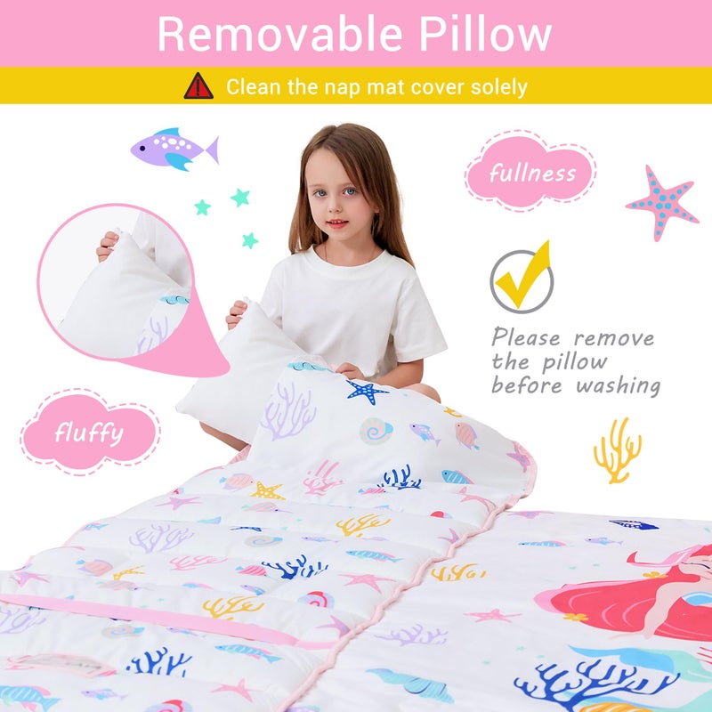 lasoftan Toddler Nap Mat with Pillow and Blanket, Extra Large Rolled Napping Mats,Slumber Bags for Boys Girls,Kids Sleeping Bag for Daycare, 21" x 50" Preschool Travel Camping - Mermaid - Image 5
