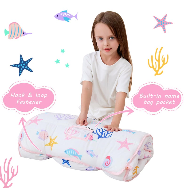 lasoftan Toddler Nap Mat with Pillow and Blanket, Extra Large Rolled Napping Mats,Slumber Bags for Boys Girls,Kids Sleeping Bag for Daycare, 21" x 50" Preschool Travel Camping - Mermaid - Image 4