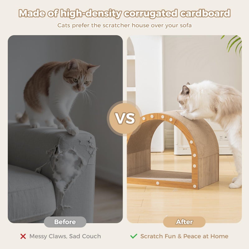 Avont Cardboard Cat Scratcher House, Kitten Scratching Tunnel Board, Modern Scratch Pad for Indoor Cats, Durable Corrugated Cardboard Scratcher for Kitty - Image 3