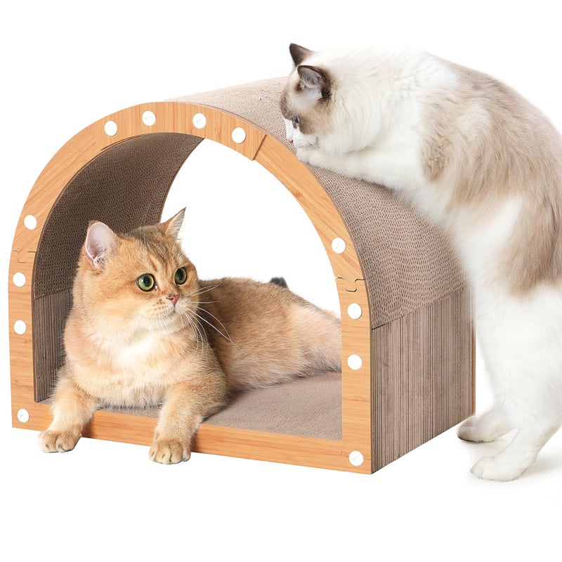 Avont Cardboard Cat Scratcher House, Kitten Scratching Tunnel Board, Modern Scratch Pad for Indoor Cats, Durable Corrugated Cardboard Scratcher for Kitty - Image 1