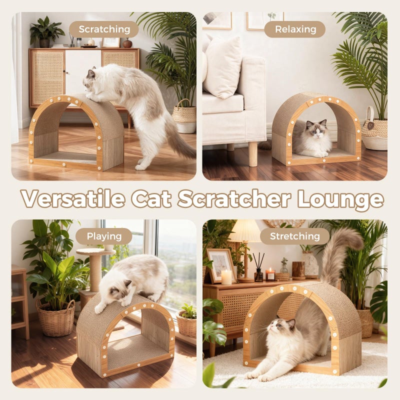 Avont Cardboard Cat Scratcher House, Kitten Scratching Tunnel Board, Modern Scratch Pad for Indoor Cats, Durable Corrugated Cardboard Scratcher for Kitty - Image 4