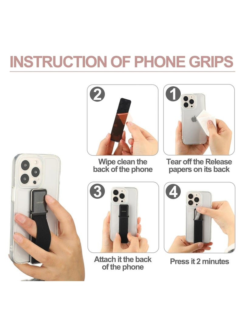 Oasisgalore - 4 Pieces Phone Grip Strap Telescopic Phone Kickstand Elastic Finger Holer Hand Strap Adhesive Loop for Phone Grip with Stand Fit Most Smartphones - Image 1