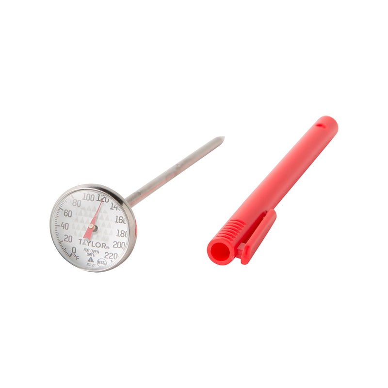 Taylor Instant Read Analog Meat Food Grill BBQ Cooking Kitchen Thermometer with Red Pocket Sleeve Clip 1 Inch Dial