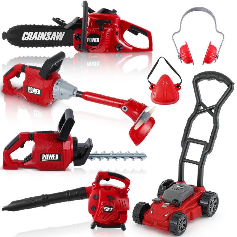Arrowbash 7 Pcs Toy Leaf Blower Lawn Trimmer Toy Chainsaw Lawn Cutter Push Mower Battery Set with Masks and Earmuffs Gardening Tool Set Christmas Birthday Gifts for Boys and Girls - Image 3