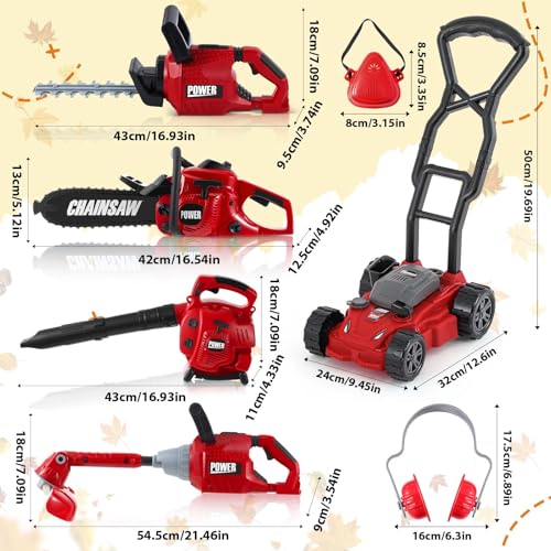 Arrowbash 7 Pcs Toy Leaf Blower Lawn Trimmer Toy Chainsaw Lawn Cutter Push Mower Battery Set with Masks and Earmuffs Gardening Tool Set Christmas Birthday Gifts for Boys and Girls - Image 5