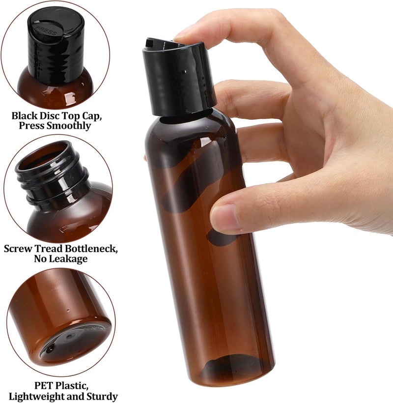 Bekith 30 Pack 4oz Plastic Squeeze Bottles with Disc Top Flip Cap, Empty Amber BPA-Free Refillable Containers For Shampoo, Lotions, Liquid Body Soap, Creams - Image 3