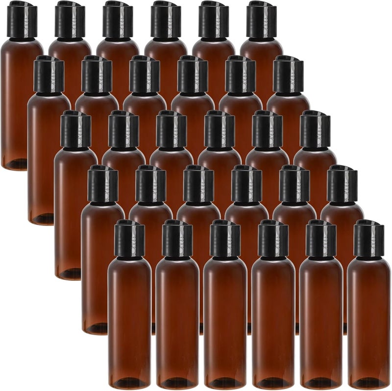 Bekith 30 Pack 4oz Plastic Squeeze Bottles with Disc Top Flip Cap, Empty Amber BPA-Free Refillable Containers For Shampoo, Lotions, Liquid Body Soap, Creams - Image 1