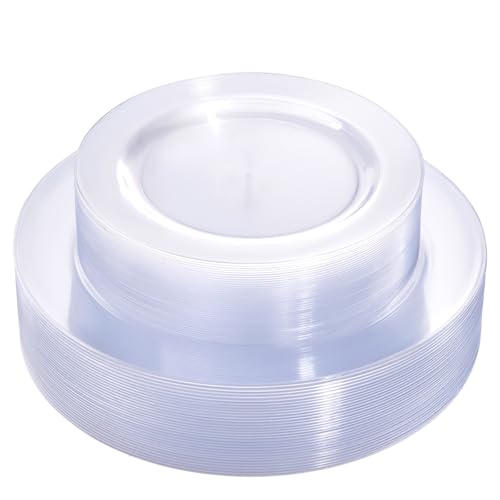 FLOWERCAT 60PCS Clear Plastic Plates  Disposable Clear Plates Heavy Duty for PartyWeddingNew Year  Include 30PCS 1025inch Clear Dinner Plates and 30PCS 75inch Clear DessertSalad Plates
