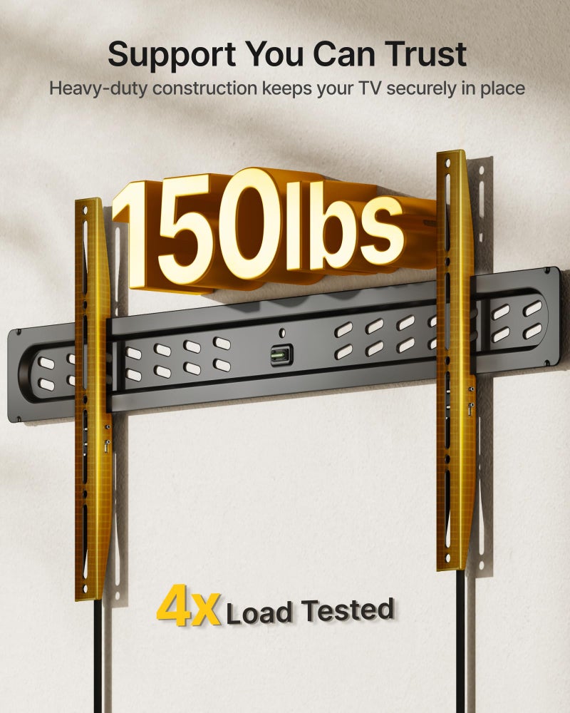 monTEK Ultra Slim Fixed TV Wall Mount Bracket for 43â€“95" Flat & Curved TVs, Super Low Profile 0.95" from Wall, Holds 150 lbs, Supports VESA 800x400, Fits 16"/18"/24"/32" Studs, TM1006W-LF - Image 3